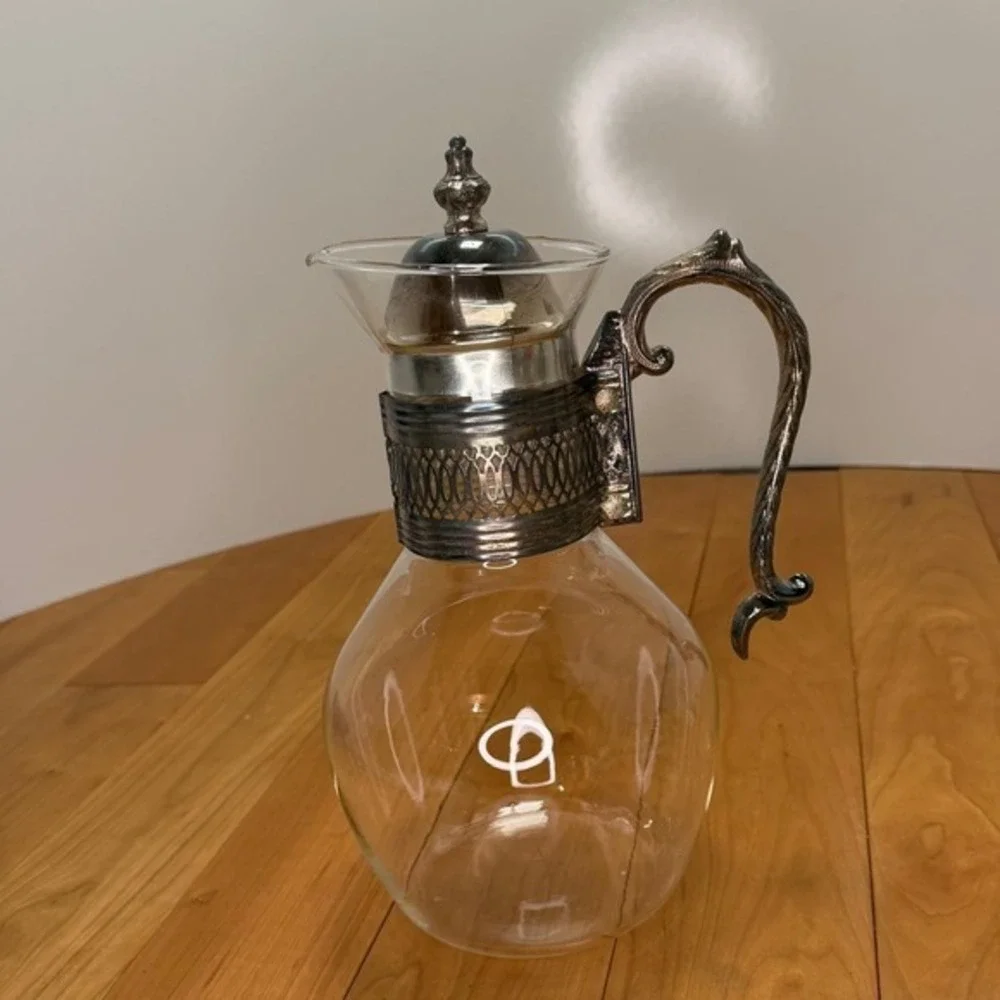 Vintage Leonard Silverplate Coffee Pot – Glass Insert Carafe w/ Ornate Handle